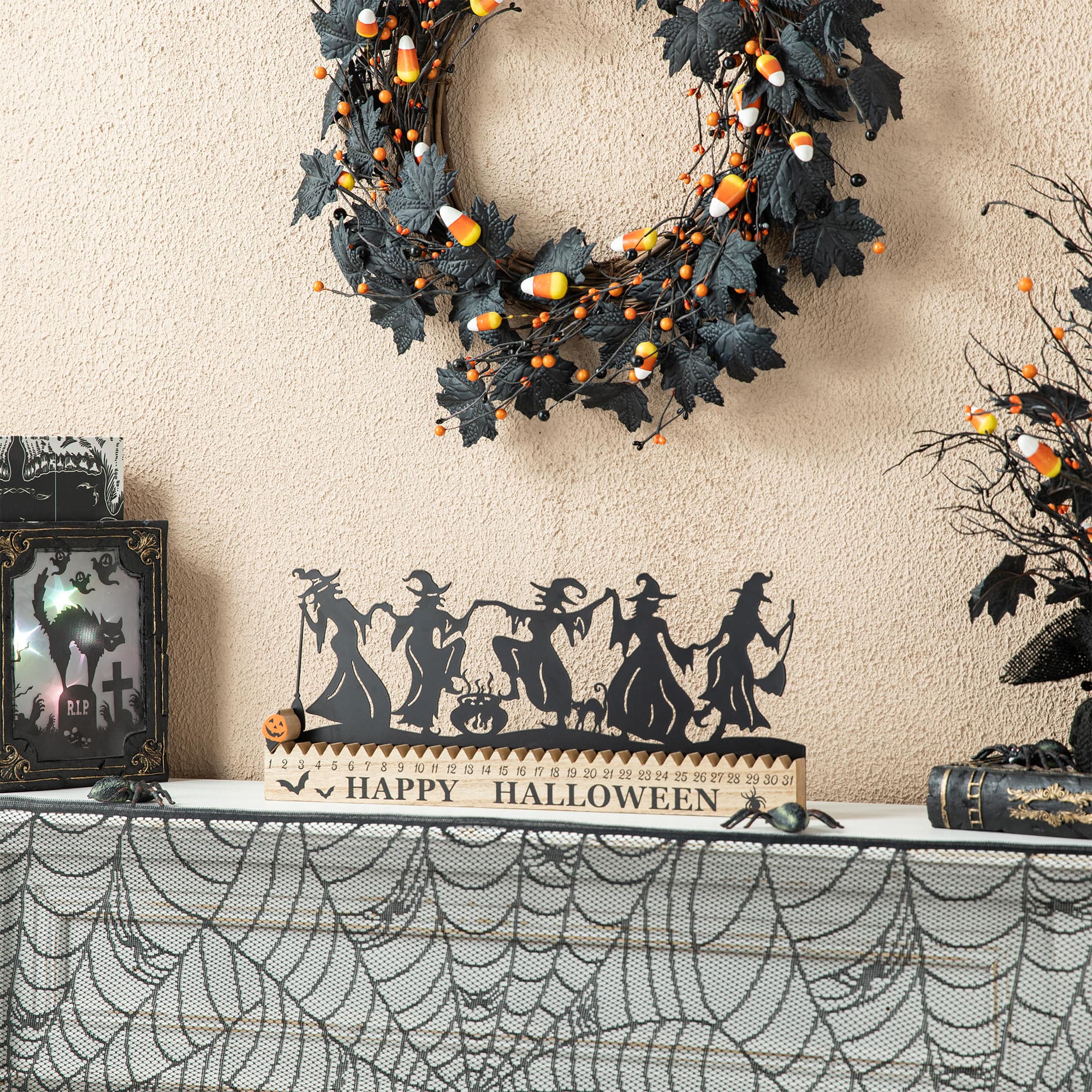 Glitzhome® 18" Halloween Dancing Witch Silhouette Countdown Table Sign